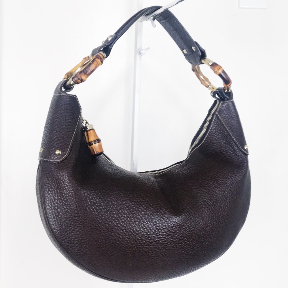Gucci Brown Pebbled Leather Medium Bamboo Hobo Bag - Picture 5 of 8